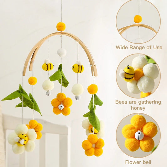 Móvil de bebé de algodón de abejas y flores 