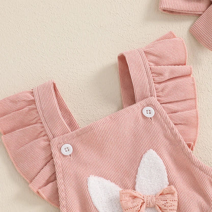 Bunny Print Ruffle Sleeve Jumpsuit & Headband