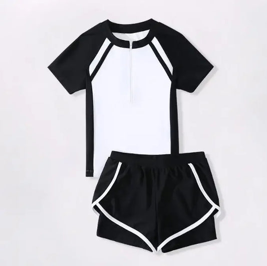 Juego de trajes de baño de chicas rosas y blancas