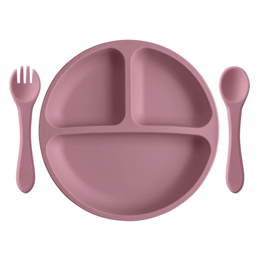 Set di stoviglie per bambini in silicone a 3 pezzi 