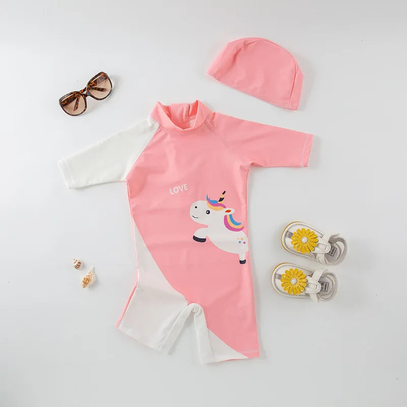 Juego de trajes de baño de niños de flores tropicales con sombrero de sol