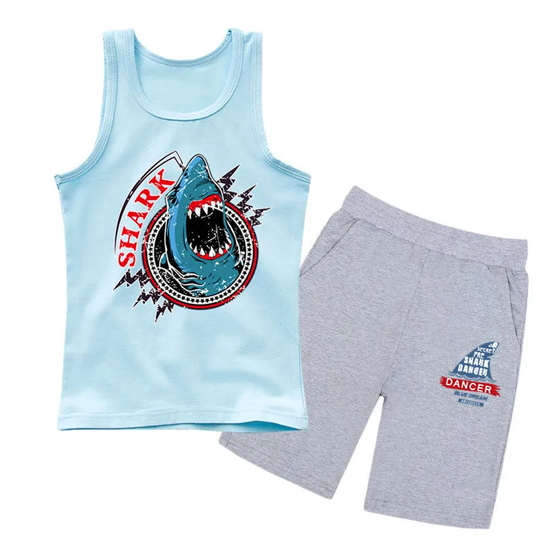Top e pantaloncini da canotta di squali senza paura