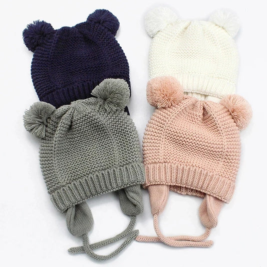 Double Pom-Pom Knit Baby Hat 