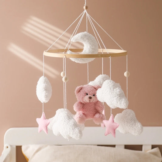Móvil de cuna de osito de peluche rosa