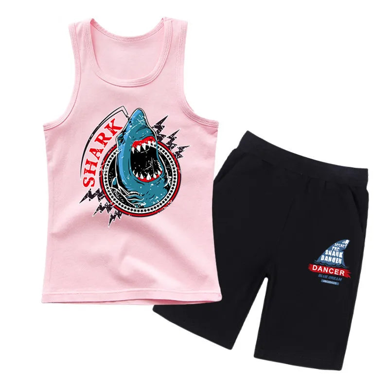 Top e pantaloncini da canotta di squali senza paura