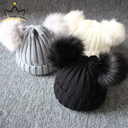 Doppio berretto a maglia Pom-Pom 