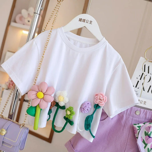 T-shirt per bambini Treidimensionale Flower Short