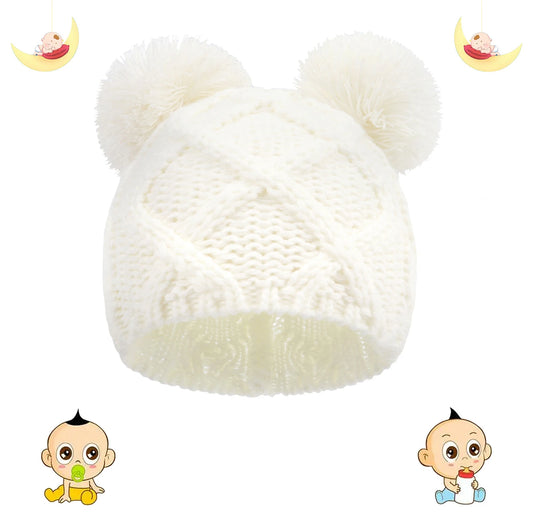 Cappello da orso per bambini a maglia con doppio pom-pom