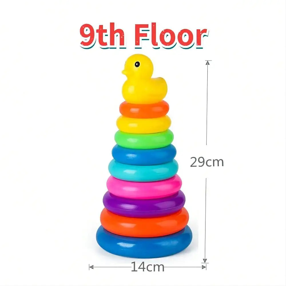 Torre de anillo de arcoiris con pato 