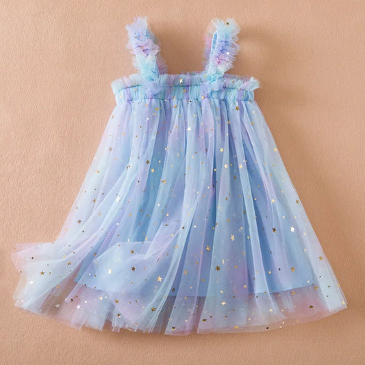 Sweet Girls Summer Flying Sleeve Bow Sequin Dress