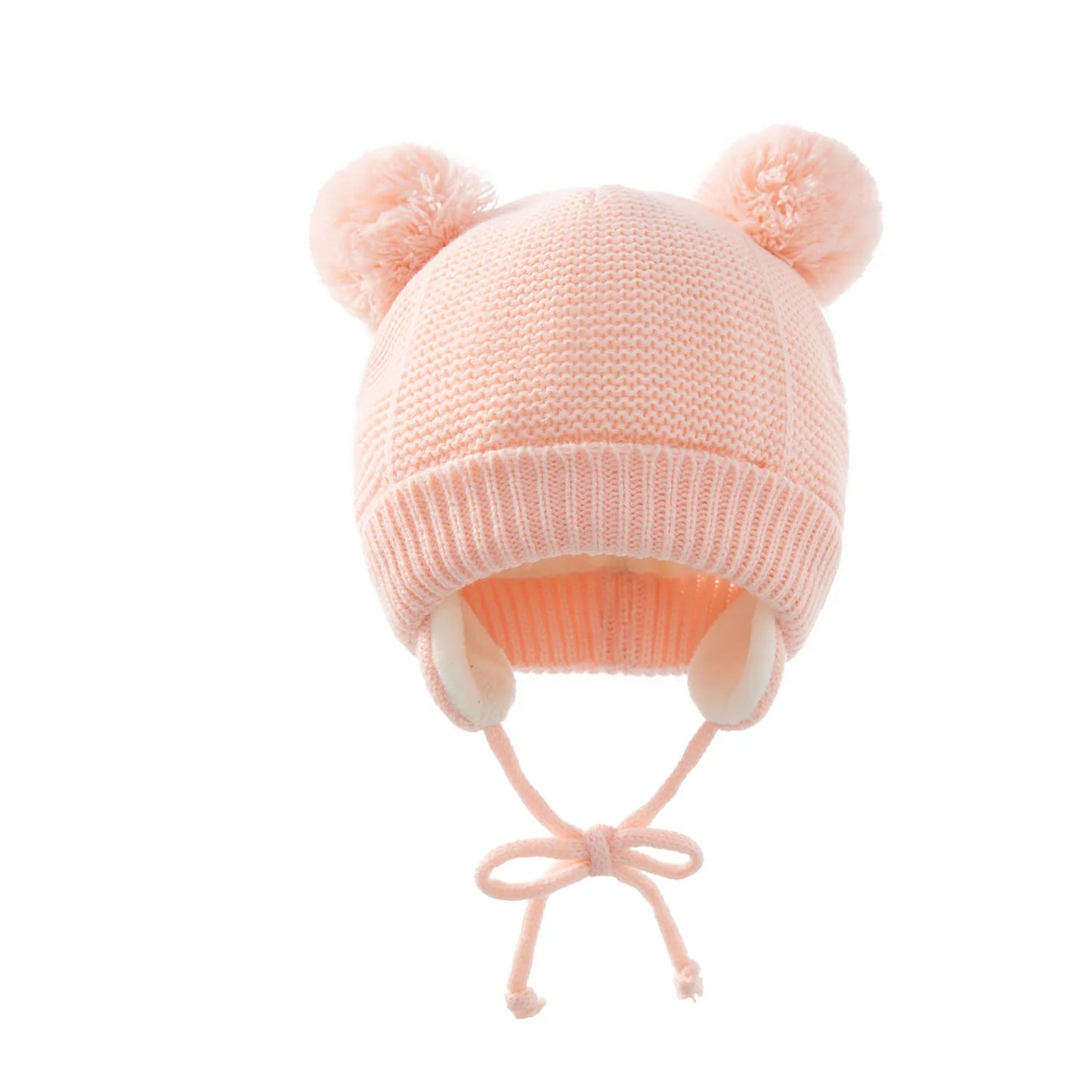 Gorro de bebé de punto de pom-pom doble 