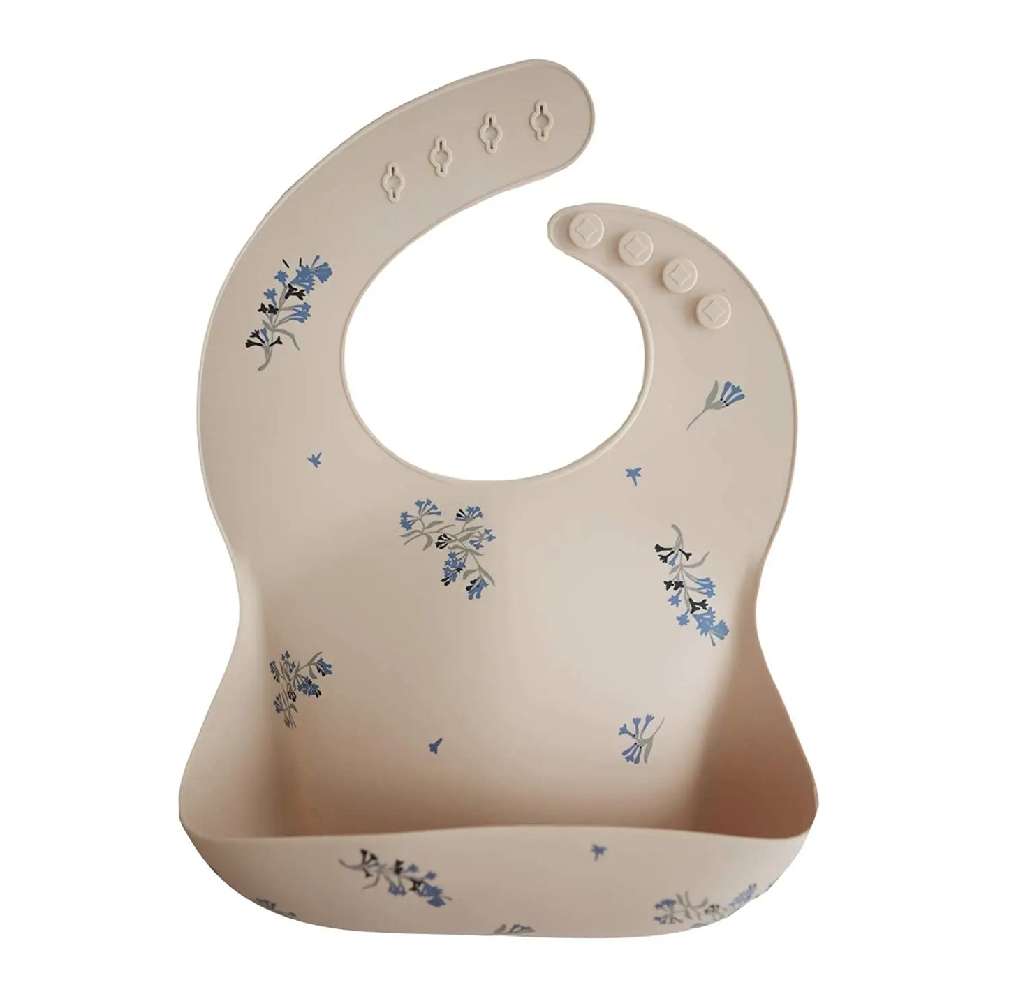 Bavaglini in silicone floreale beige e blu