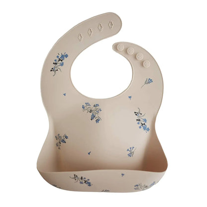 Bavaglini in silicone floreale beige e blu