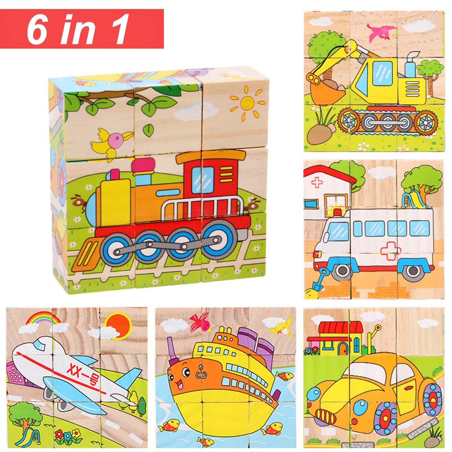 Blocchi di puzzle di animali in legno