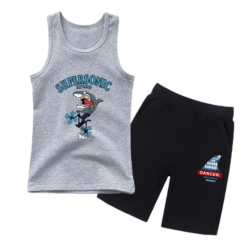 Top e pantaloncini da canotta di squali senza paura