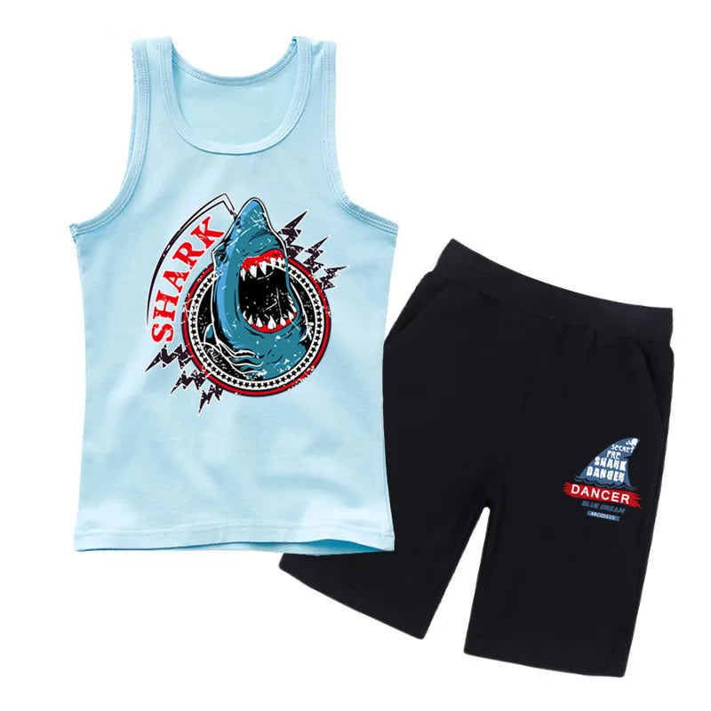 Top e pantaloncini da canotta di squali senza paura