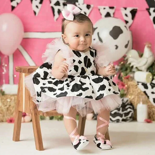 Cow Print Tutu Romper Dress & Headband Set
