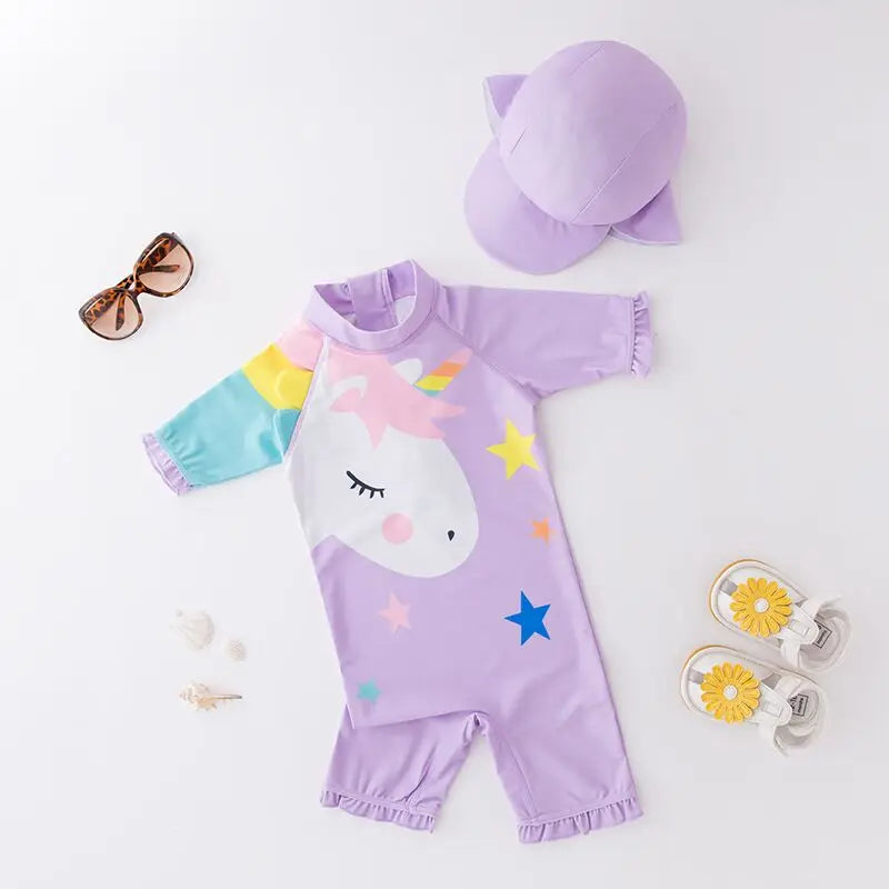 Juego de trajes de baño de niños de flores tropicales con sombrero de sol