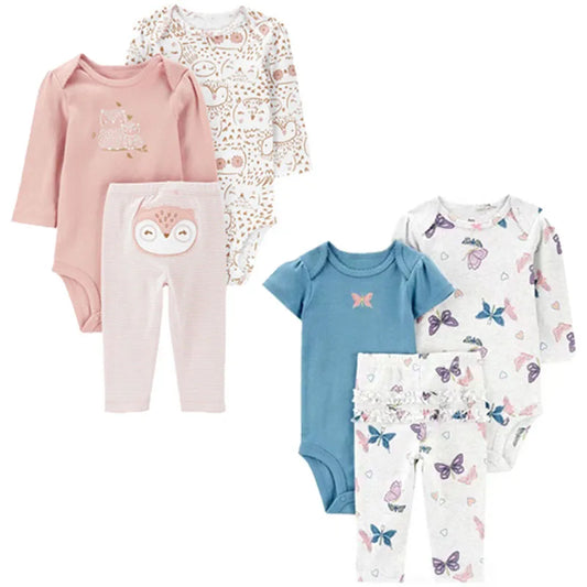 3pcs Baby Girl Conjunto de ropa de algodón de otoño