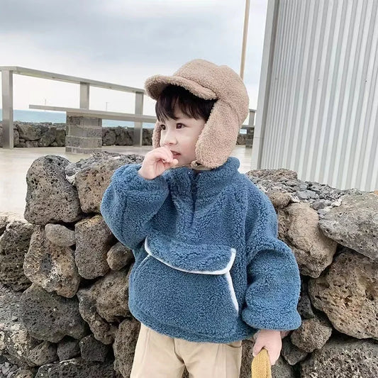 Boys' Plush Lamb Velvet Hoodie