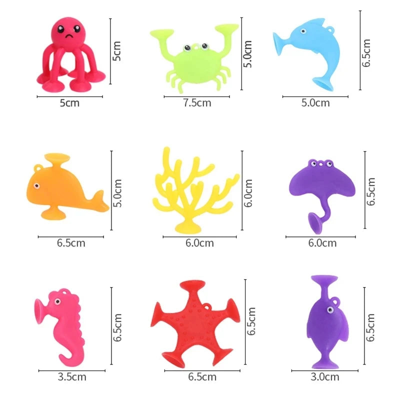 Coloridos juguetes de baño de taza de succión