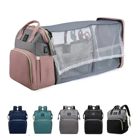Portable Mommy Backpack with Folding Crib