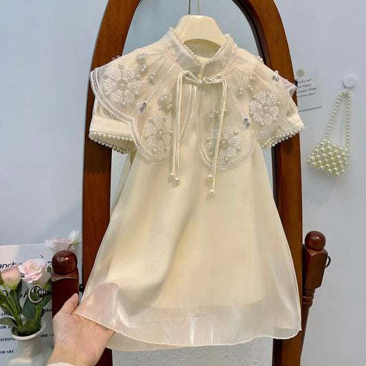 Elegante abito abbellito perlato per ragazze