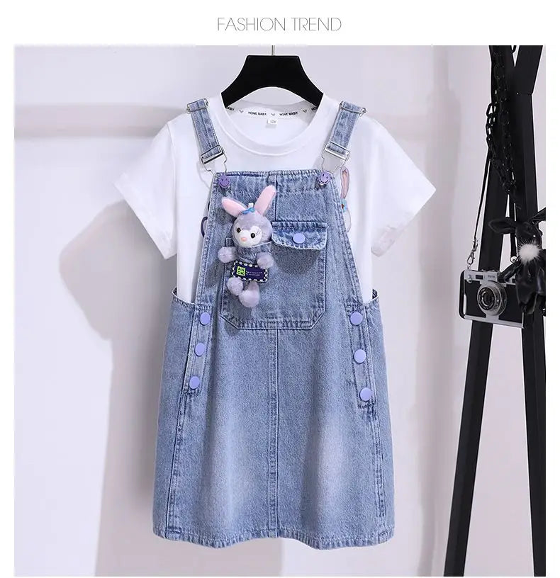 Girls’ Summer Denim Strap Dress Set