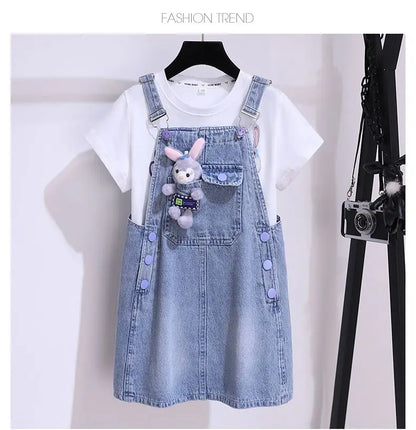 Girls’ Summer Denim Strap Dress Set