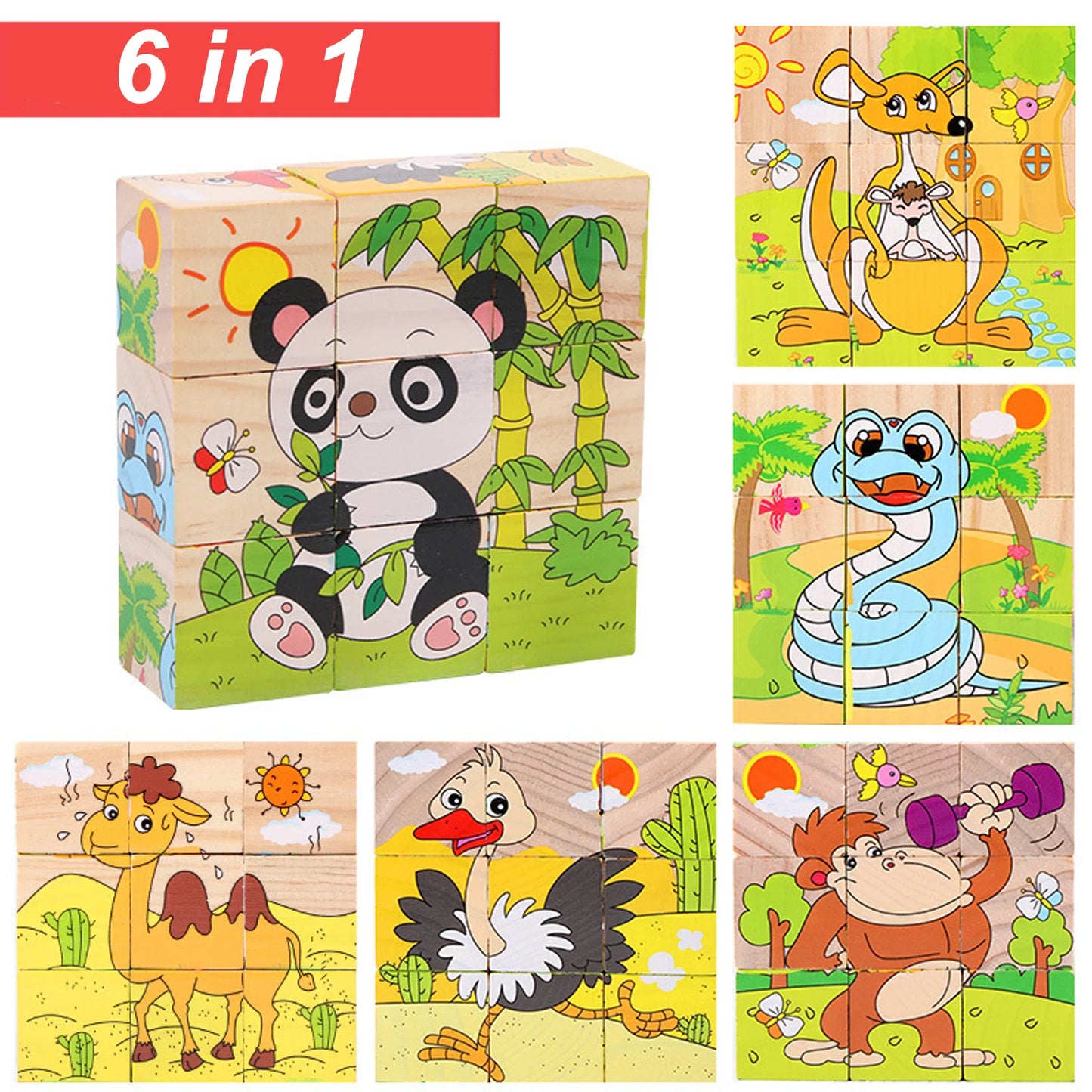 Blocchi di puzzle di animali in legno