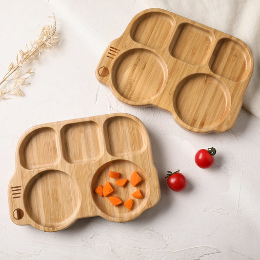 Piatto di alimentazione per bambini in bambù set con cucchiaio in silicone 