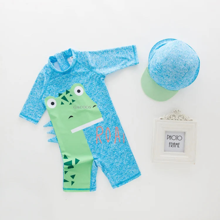 Juego de trajes de baño de niños de flores tropicales con sombrero de sol