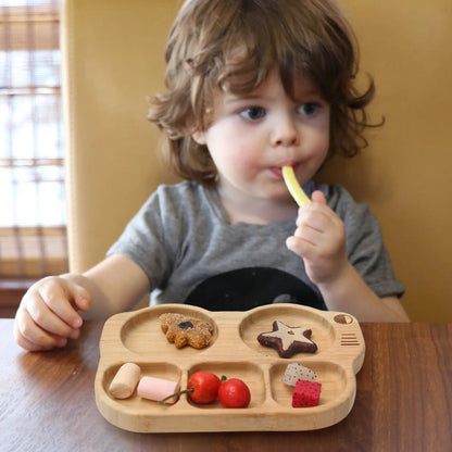 Piatto di alimentazione per bambini in bambù set con cucchiaio in silicone 