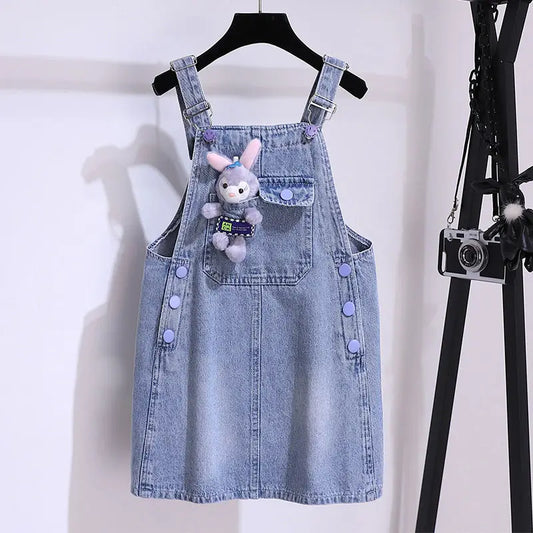 Girls’ Summer Denim Strap Dress Set