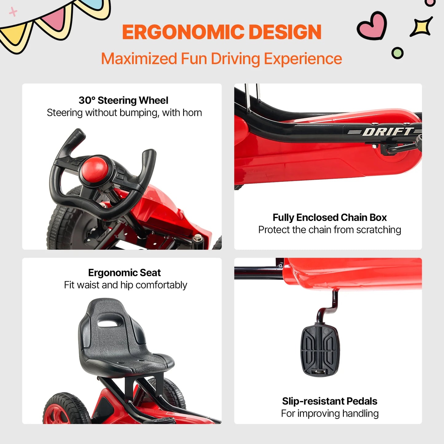 Pedal para niños Go Kart 4 ruedas Coche de pedal fuera de carretera para niños y niñas