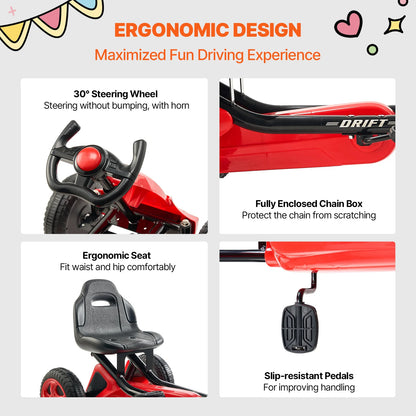 Pedal para niños Go Kart 4 ruedas Coche de pedal fuera de carretera para niños y niñas