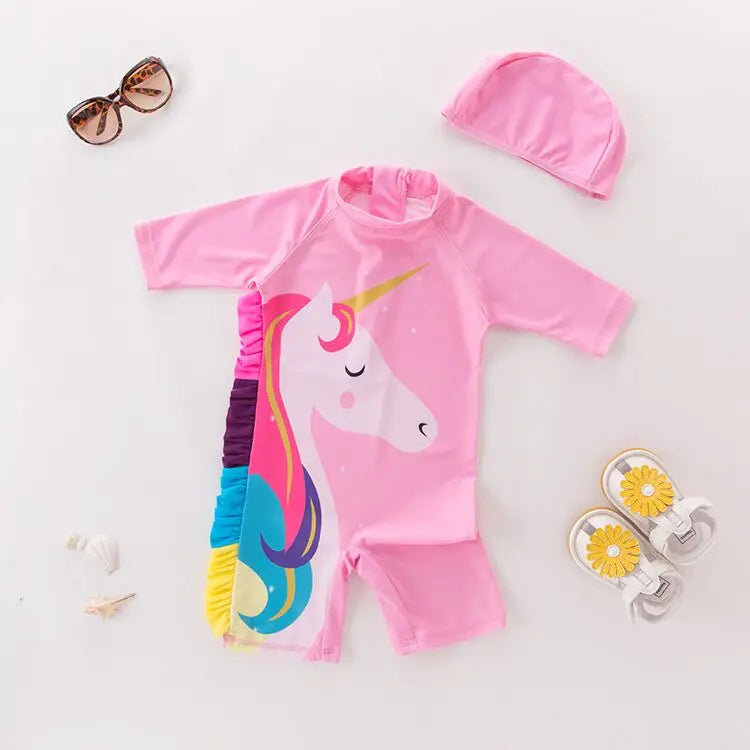 Juego de trajes de baño de niños de flores tropicales con sombrero de sol