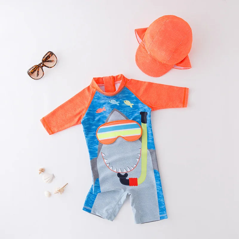 Juego de trajes de baño de niños de flores tropicales con sombrero de sol