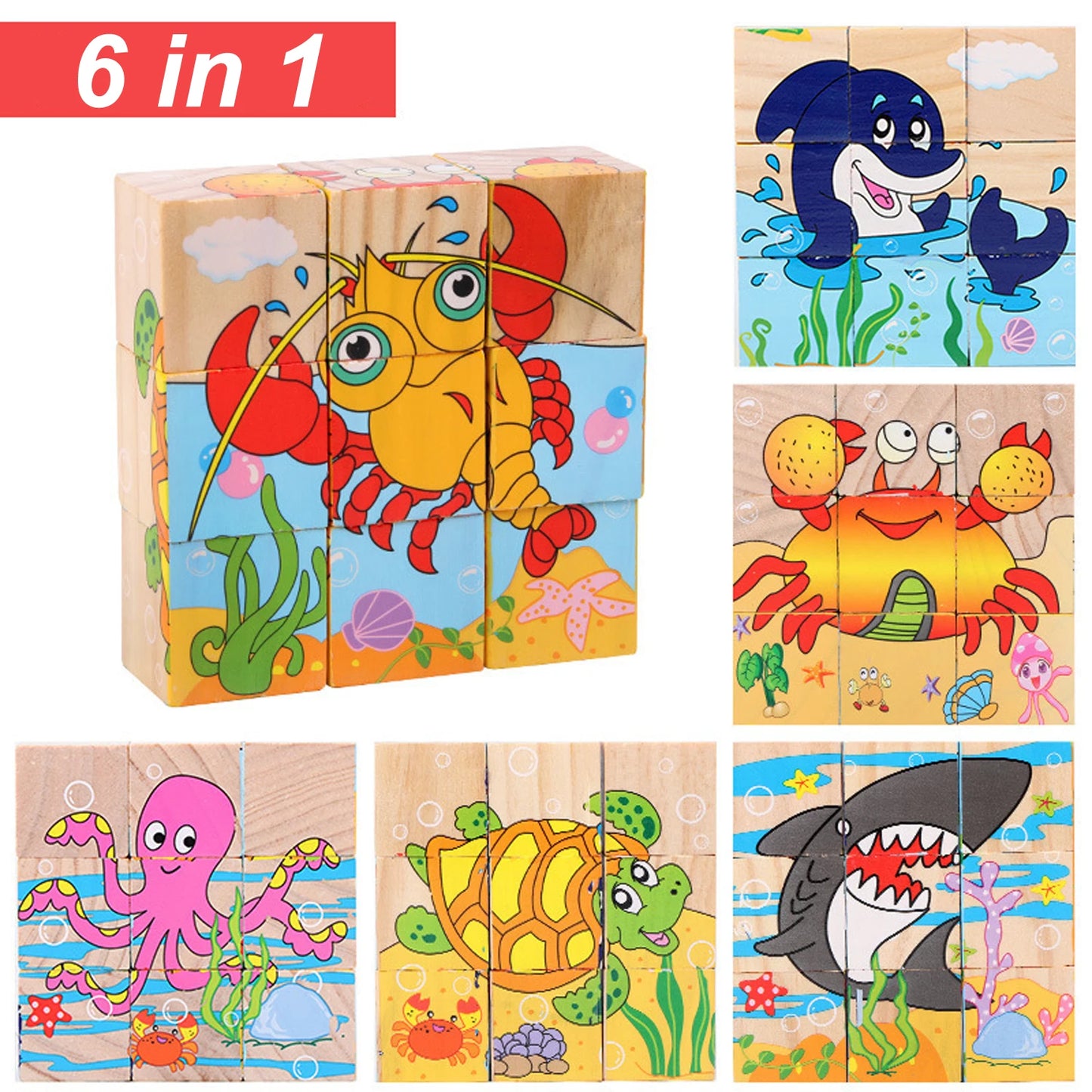 Blocchi di puzzle di animali in legno