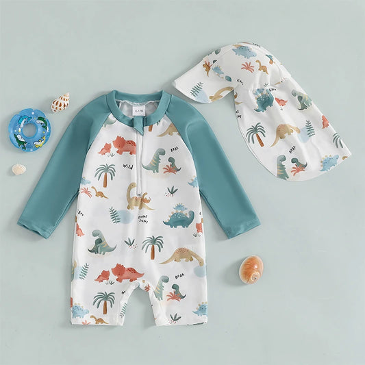 Costume da bagno dinosauro per bambini con cappello