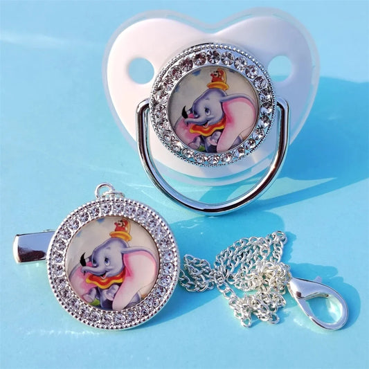 Pacifier de diamantes de diamantes de dumbo y set de cadena
