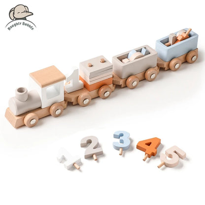 Juego de juguetes de tren de cumpleaños de madera
