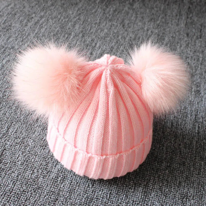Doppio berretto a maglia Pom-Pom 