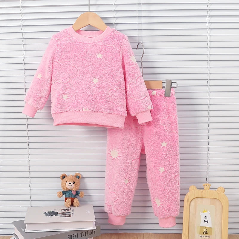 Set di pigiama in vello a stella rosa