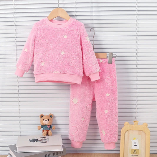 Set di pigiama in vello a stella rosa