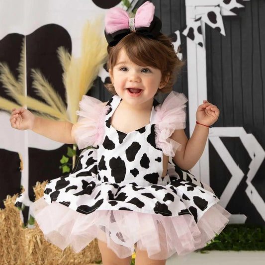 Cow Print Tutu Romper Dress & Headband Set