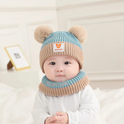 Set di berretto a maglia doppia pom-pom