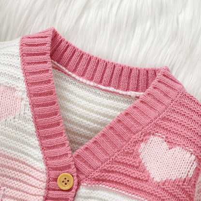 Cardigan a maglia a strisce rosa