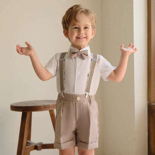 Ragazzi per bambini Khaki Striped Abito set formale lussuoso