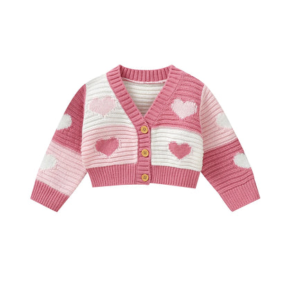 Cardigan a maglia a strisce rosa